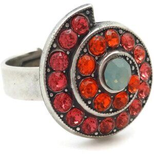 Mariana Lotus Silver Adj Ring Green Pink Red Crystal Mix Shell Mosaic 1052 NWT